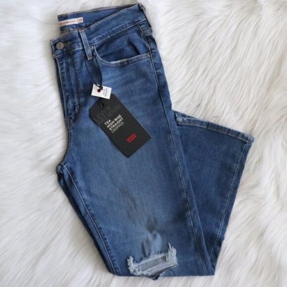 NEW Levis 724 High Rise Straight Leg Cropped Jeans Size 29 Medium Blue Wash - Picture 3 of 10